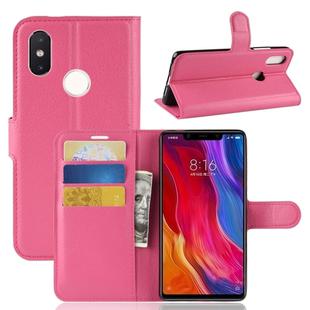 Litchi Texture Horizontal Flip Leather Case for Xiaomi Mi 8 SE, with Wallet & Holder & Card Slots (Rose Red)