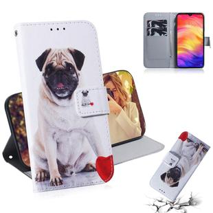 Pug Pattern Coloured Drawing Horizontal Flip Leather Case for Xiaomi Redmi Note 7, with Holder & Card Slots & Wallet