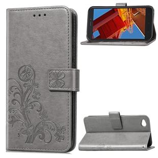 Lucky Clover Pressed Flowers Pattern Leather Case for Xiaomi Redmi Go, with Holder & Card Slots & Wallet & Hand Strap (Grey)