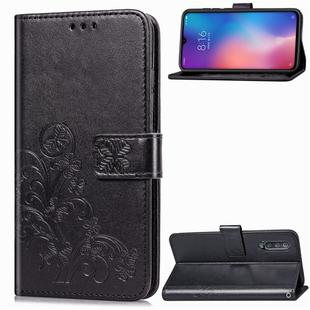 Lucky Clover Pressed Flowers Pattern Leather Case for Xiaomi Mi 9, with Holder & Card Slots & Wallet & Hand Strap(Black)