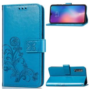 Lucky Clover Pressed Flowers Pattern Leather Case for Xiaomi Mi 9, with Holder & Card Slots & Wallet & Hand Strap(Blue)