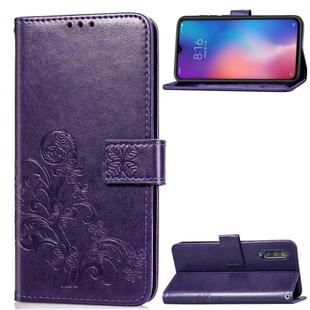 Lucky Clover Pressed Flowers Pattern Leather Case for Xiaomi Mi 9, with Holder & Card Slots & Wallet & Hand Strap(Purple)