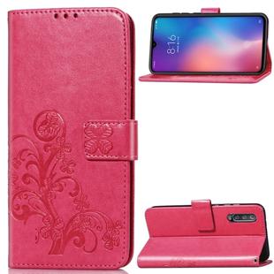 Lucky Clover Pressed Flowers Pattern Leather Case for Xiaomi Mi 9, with Holder & Card Slots & Wallet & Hand Strap(Rose Red)
