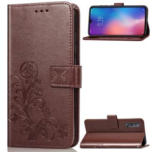 Lucky Clover Pressed Flowers Pattern Leather Case for Xiaomi Mi 9, with Holder & Card Slots & Wallet & Hand Strap(Brown)