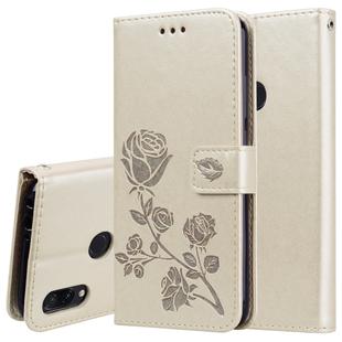 Rose Embossed Horizontal Flip PU Leather Case for Xiaomi Redmi Note 7, with Holder & Card Slots & Wallet(Gold)