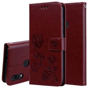 Rose Embossed Horizontal Flip PU Leather Case for Xiaomi Redmi Note 7, with Holder & Card Slots & Wallet(Brown)