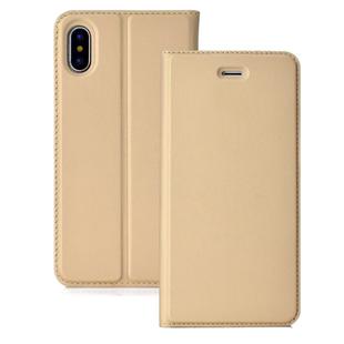 Ultra-thin Pressed Magnetic Card TPU+PU Leather Case for iPhone X / XS, with Card Slot & Holder (Gold)