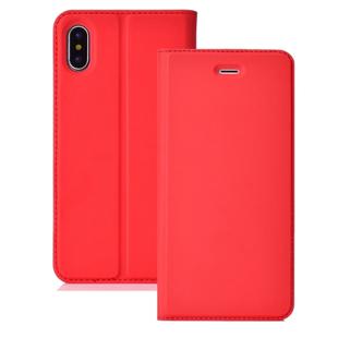 Ultra-thin Pressed Magnetic Card TPU+PU Leather Case for iPhone X / XS, with Card Slot & Holder (Red)