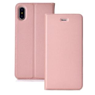 Ultra-thin Pressed Magnetic Card TPU+PU Leather Case for iPhone X / XS, with Card Slot & Holder (Rose Gold)