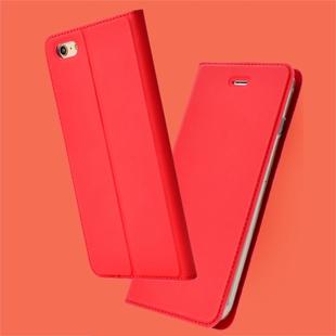 Ultra-thin Pressed Magnetic TPU+PU Leather Case for iPhone 6 Plus & 6s Plus, with Card Slot & Holder (Red)