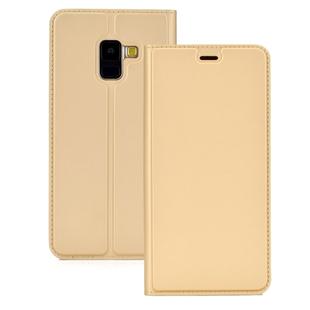 Ultra-thin Pressed Magnetic TPU+PU Leathe Case for Galaxy A8 (2018), with Card Slot & Holder (Gold)