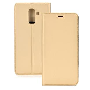 Ultra-thin Pressed Magnetic TPU+PU Leathe Case for Galaxy J8 (2018), with Card Slot & Holder (Gold)