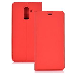 Ultra-thin Pressed Magnetic TPU+PU Leathe Case for Galaxy J8 (2018), with Card Slot & Holder (Red)