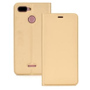 Ultra-thin Pressed Magnetic TPU+PU Leathe Case for Xiaomi Redmi 6, with Card Slot & Holder (Gold)