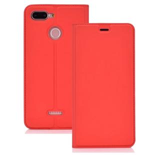 Ultra-thin Pressed Magnetic TPU+PU Leathe Case for Xiaomi Redmi 6, with Card Slot & Holder (Red)