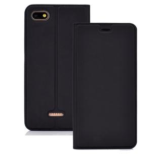 Ultra-thin Pressed Magnetic TPU+PU Leathe Case for Xiaomi Redmi 6A, with Card Slot & Holder (Black)