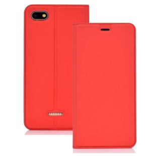 Ultra-thin Pressed Magnetic TPU+PU Leathe Case for Xiaomi Redmi 6A, with Card Slot & Holder (Red)