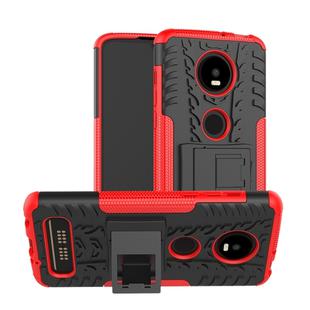 Tire Texture TPU+PC Shockproof Phone Case for Motorola Moto Z4 Play (with Fingerprint Hole), with Holder (Red)