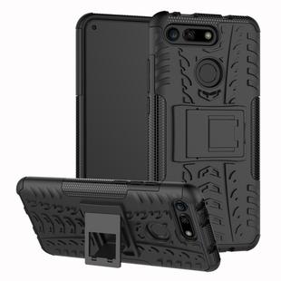 Tire Texture TPU+PC Shockproof Phone Case for Huawei Honor V20, with Holder (Black)