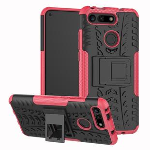 Tire Texture TPU+PC Shockproof Phone Case for Huawei Honor V20, with Holder (Pink)