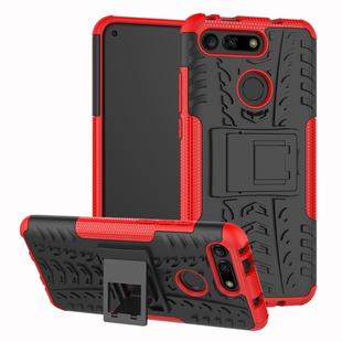 Tire Texture TPU+PC Shockproof Phone Case for Huawei Honor V20, with Holder (Red)