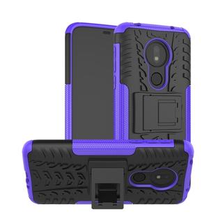 Tire Texture TPU+PC Shockproof Phone Case for Motorola Moto G7 Power, with Holder (Purple)