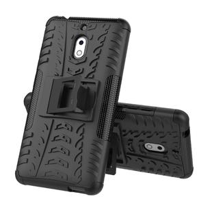 Tire Texture TPU+PC Shockproof Phone Case for Nokia 2.1, with Holder (Black)