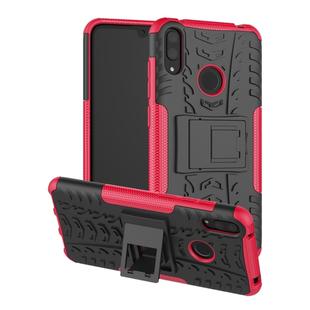 Tire Texture TPU+PC Shockproof Case for Huawei Y7 Pro 2019 / Enjoy 9, with Holder (Pink)