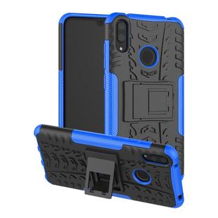 Tire Texture TPU+PC Shockproof Case for Huawei Y7 Pro 2019 / Enjoy 9, with Holder (Blue)