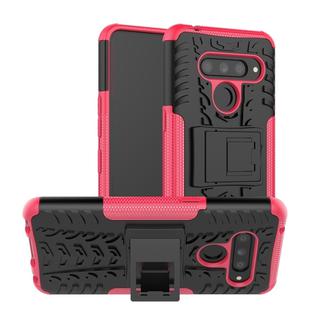Tire Texture TPU+PC Shockproof Case for LG V50 ThinQ, with Holder (Pink)