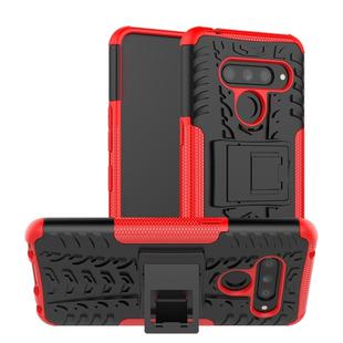 Tire Texture TPU+PC Shockproof Case for LG V50 ThinQ, with Holder (Red)