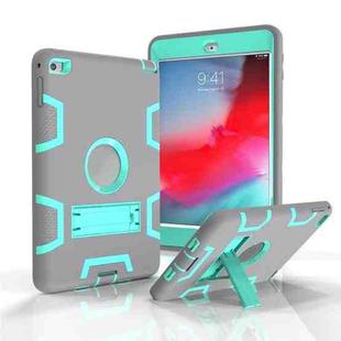 Contrast Color Silicone + PC Shockproof Case for iPad mini 5 / mini 4, with Holder(Grey+Mint Green)