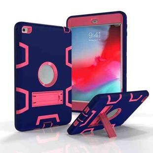 Contrast Color Silicone + PC Shockproof Case for iPad mini 5 / mini 4, with Holder(Navy Blue+Rose Red)
