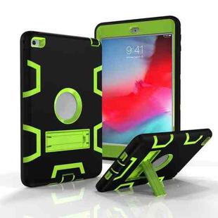 Contrast Color Silicone + PC Shockproof Case for iPad mini 5 / mini 4, with Holder(Black+green)