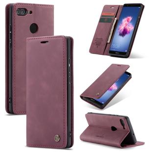 CaseMe Multifunctional Retro Frosted Horizontal Flip Leather Case for Huawei P Smart / Enjoy 7S /  Honor 9 Lite, with Card Slots & Holder & Wallet(Wine Red)