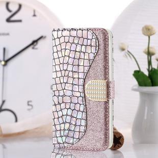 Laser Glitter Powder Matching Crocodile Texture Horizontal Flip Leather Case for Galaxy A40, with Card Slots & Holder (Silver)