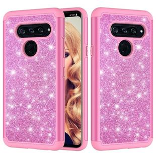 Glitter Powder Contrast Skin Shockproof Silicone + PC Protective Case for LG V40 ThinQ (Pink)