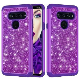 Glitter Powder Contrast Skin Shockproof Silicone + PC Protective Case for LG V40 ThinQ (Purple)