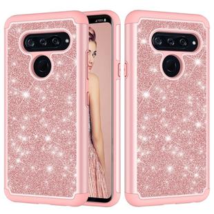 Glitter Powder Contrast Skin Shockproof Silicone + PC Protective Case for LG V40 ThinQ (Rose Gold)