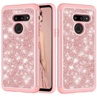 Glitter Powder Contrast Skin Shockproof Silicone + PC Protective Case for LG G8 ThinQ (Rose Gold)