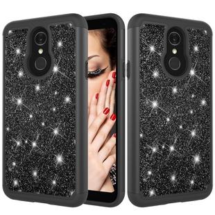 Glitter Powder Contrast Skin Shockproof Silicone + PC Protective Case for LG Q7 / Q7 Plus (Black)