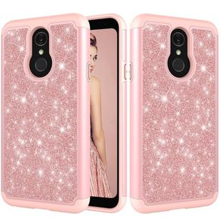 Glitter Powder Contrast Skin Shockproof Silicone + PC Protective Case for LG Q7 / Q7 Plus (Rose Gold)