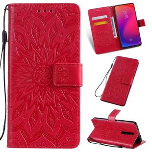 Pressed Printing Sunflower Pattern Horizontal Flip PU Leather Case for Xiaomi Mi 9T & Mi 9T Pro & Redmi K20 & K20 Pro, with Holder & Card Slots & Wallet & Lanyard (Red)