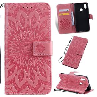 Pressed Printing Sunflower Pattern Horizontal Flip PU Leather Case for Vivo Y93 / Y91 / Y95, with Holder & Card Slots & Wallet & Lanyard (Pink)