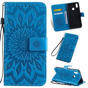 Pressed Printing Sunflower Pattern Horizontal Flip PU Leather Case for Vivo Y93 / Y91 / Y95, with Holder & Card Slots & Wallet & Lanyard (Blue)