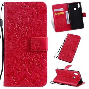 Pressed Printing Sunflower Pattern Horizontal Flip PU Leather Case for Vivo Y93 / Y91 / Y95, with Holder & Card Slots & Wallet & Lanyard (Red)