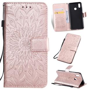 Pressed Printing Sunflower Pattern Horizontal Flip PU Leather Case for Vivo Y93 / Y91 / Y95, with Holder & Card Slots & Wallet & Lanyard (Rose Gold)