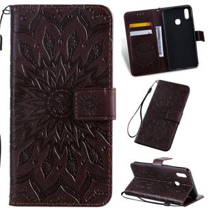 Pressed Printing Sunflower Pattern Horizontal Flip PU Leather Case for Vivo Y93 / Y91 / Y95, with Holder & Card Slots & Wallet & Lanyard (Brown)
