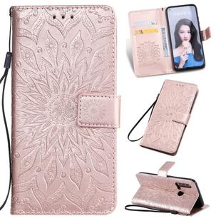 Pressed Printing Sunflower Pattern Horizontal Flip PU Leather Case for Huawei Nova 5i / P20 Lite (2019), with Holder & Card Slots & Wallet & Lanyard (Rose Gold)