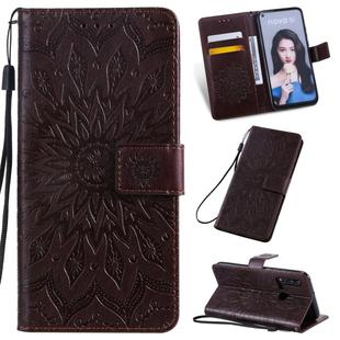 Pressed Printing Sunflower Pattern Horizontal Flip PU Leather Case for Huawei Nova 5i / P20 Lite (2019), with Holder & Card Slots & Wallet & Lanyard (Brown)